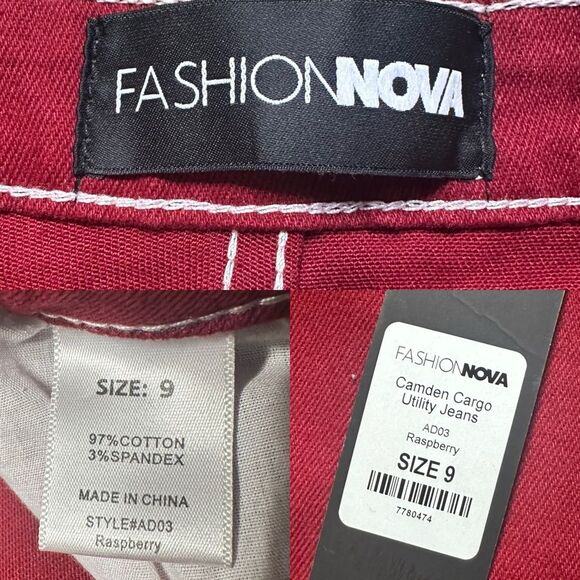 Y2K Fashion Nova Cargo Jeans Women’s 9 Bootcut Camden Utility in Raspberry Red - Picture 8 of 8